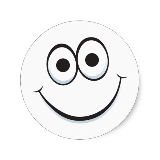 Funny cartoon face with big happy smile stickers at Zazzle.