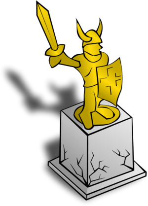 knight statue holding sword and shield - vector Clip Art