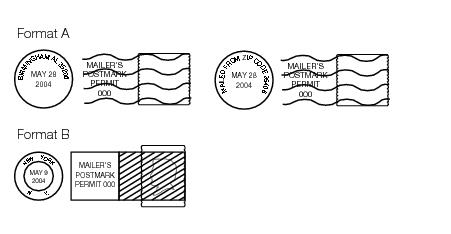 Shows the formats for mailer’s precancel postmarks
