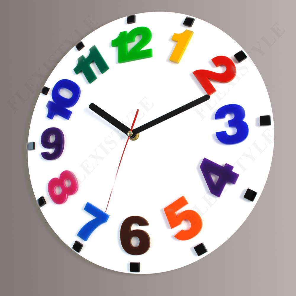 Modern wall clock for kids NUMBERS, 6 variants available Silent/No ...
