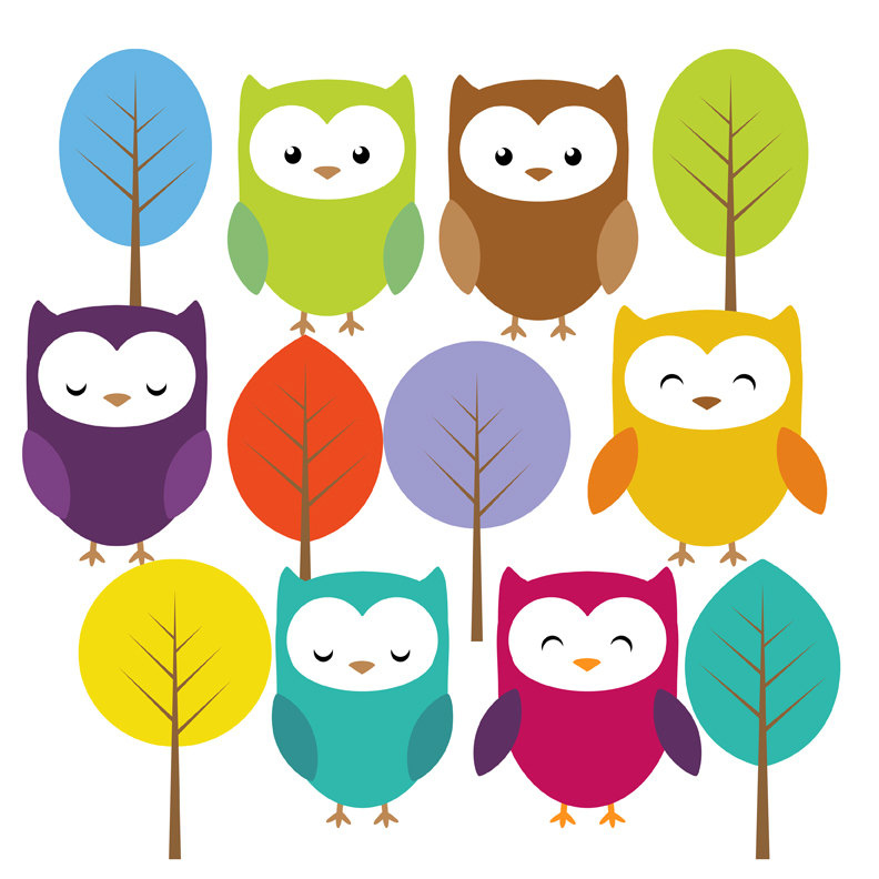 Cute owl and trees clip art set | This set includes 18 files… | Flickr