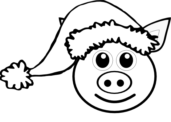 Pig 1 face Pink with Santa Hat Black White Line Art Christmas Xmas ...