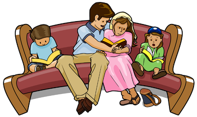 Family sitting together on a pew - Christart.