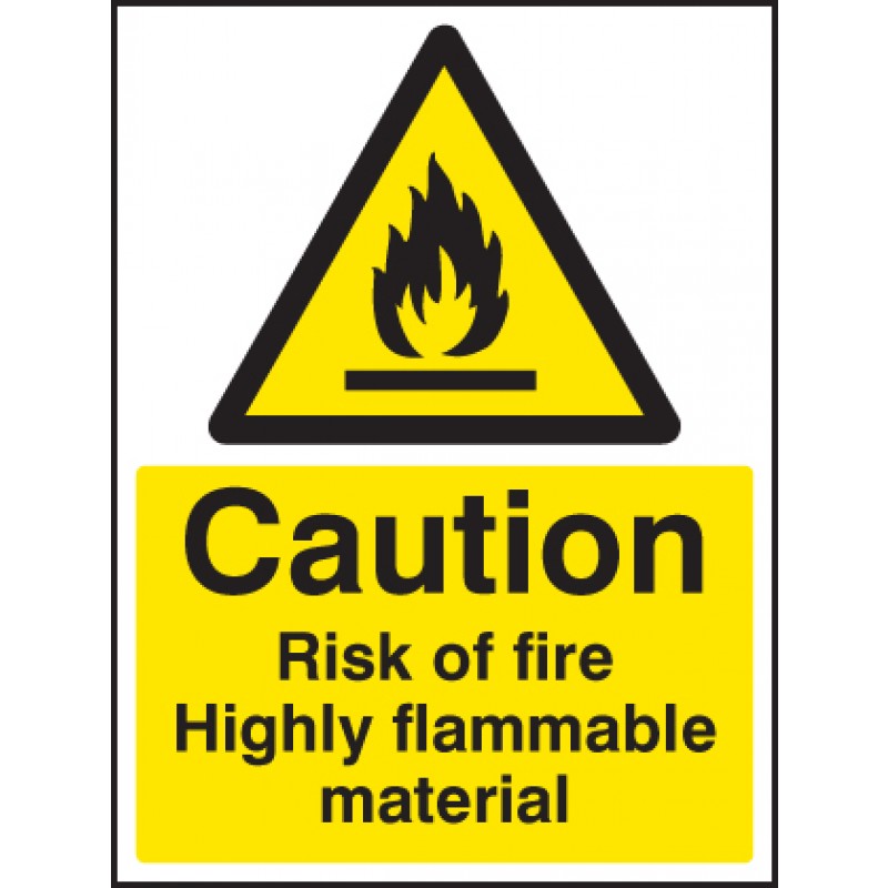 Caution Risk of Fire - Highly Flammable Material Safety Signs ...