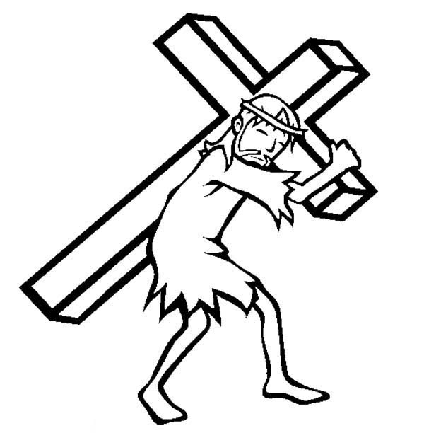 Jesus Carrying Cross Upon His Shoulder Coloring Page: Jesus ...
