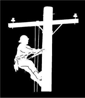 White Vinyl Decal Lineman Electric Pole Climber Fun Sticker Truck