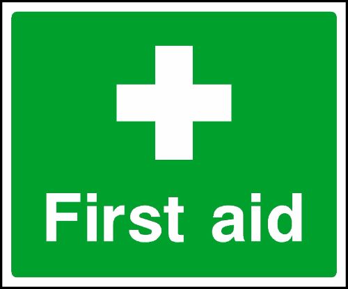 First aid symbol and text sign