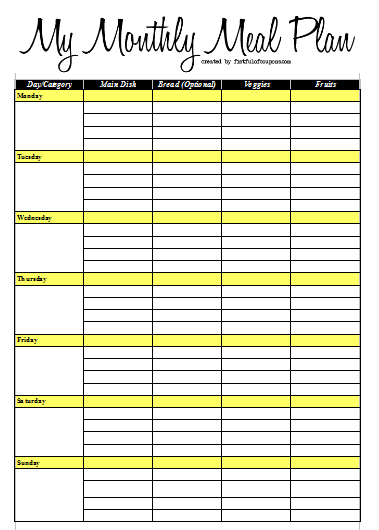 28 Useful Printable Monthly Meal Planners – Kitty Baby Love