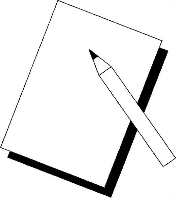 A Simple Lineart of Pencil and a Piece of Paper Coloring Page