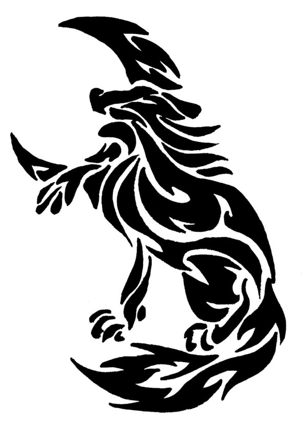 Tribal Wolf and Moon Tattoo