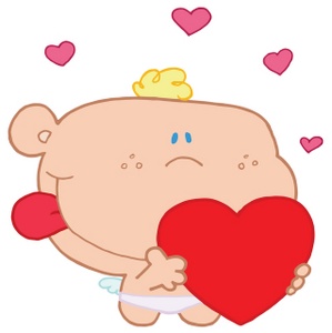 Cherub Clipart Image - Cherub Cupid Holding a Red Heart.