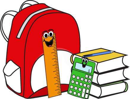 School books with school supplies clipart