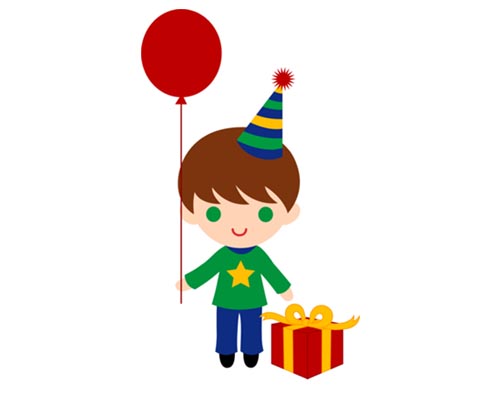 Cute Birthday Boy with Giftbox & Balloon free vector clipart icon ...