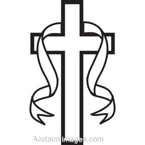 Clip Art Picture of a Black and White Cross with a Ribbon - Polyvore
