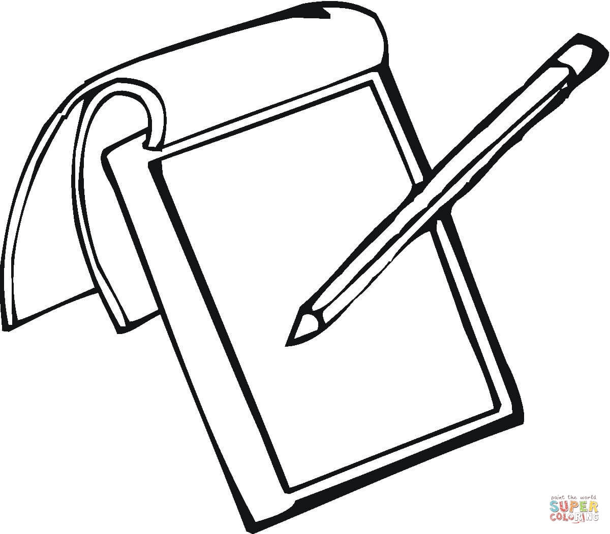 Notepad and Pencil coloring page | Free Printable Coloring Pages