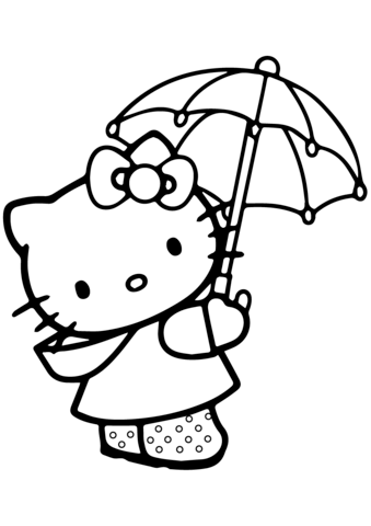 Lovely Hello Kitty Under the Umbrella coloring page | Free ...