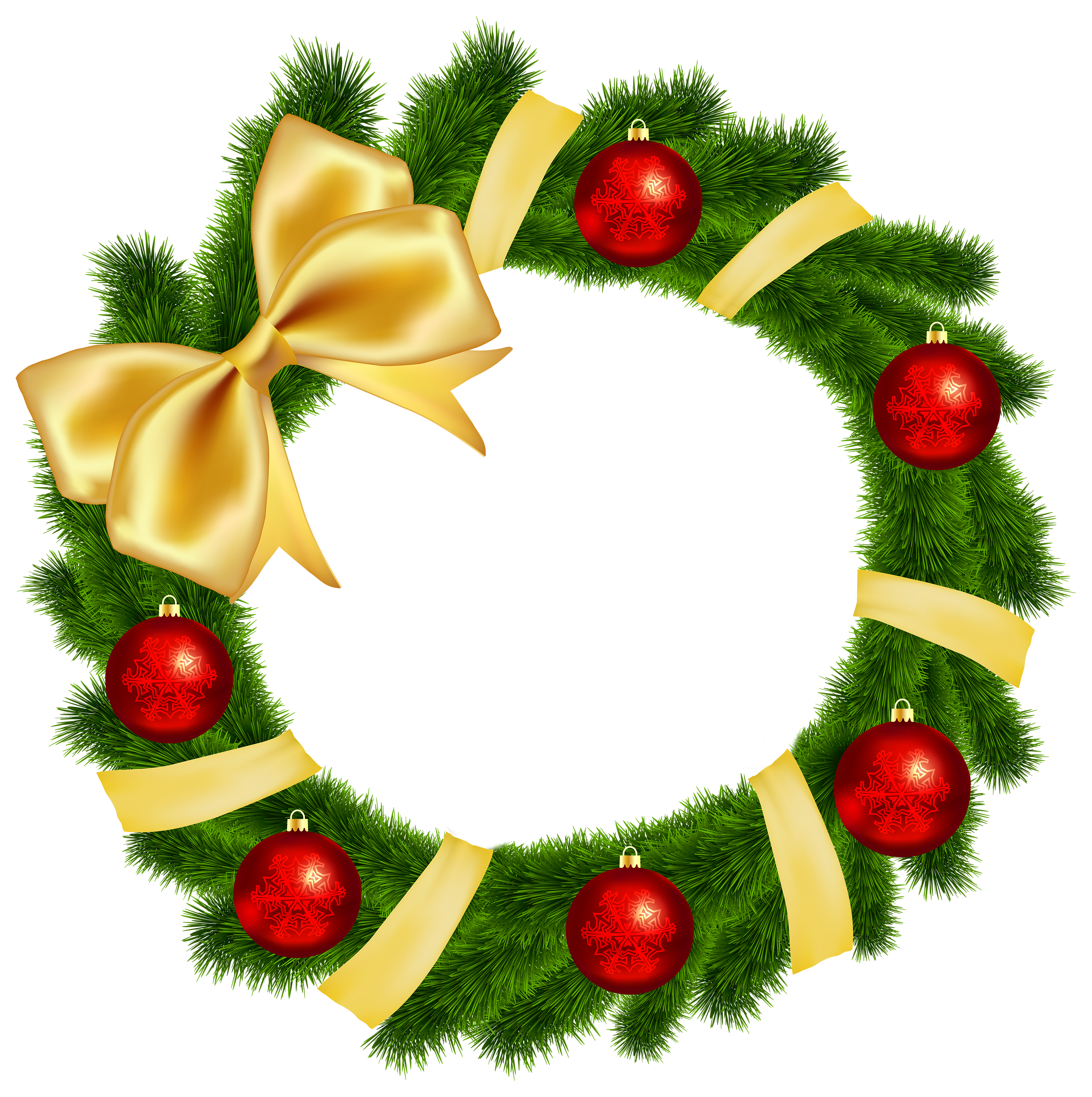 Christmas Wreath with Yellow Bow Transparent PNG Clip Art Image