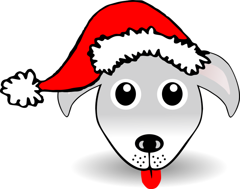 Funny Dog Face Grey Cartoon with Santa Claus hat Free Vector