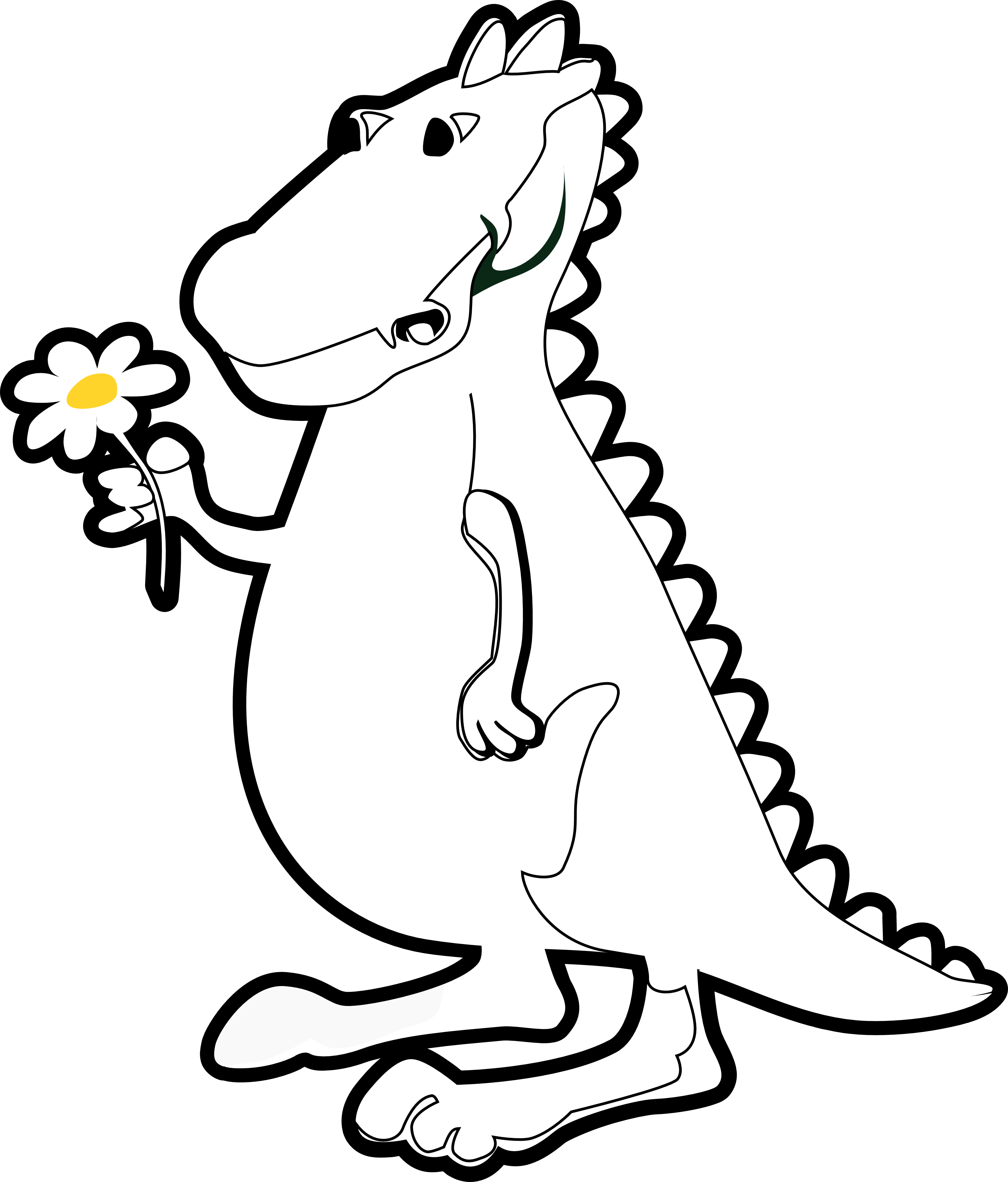Clip Art: Dragon with Flower Black White Line ...