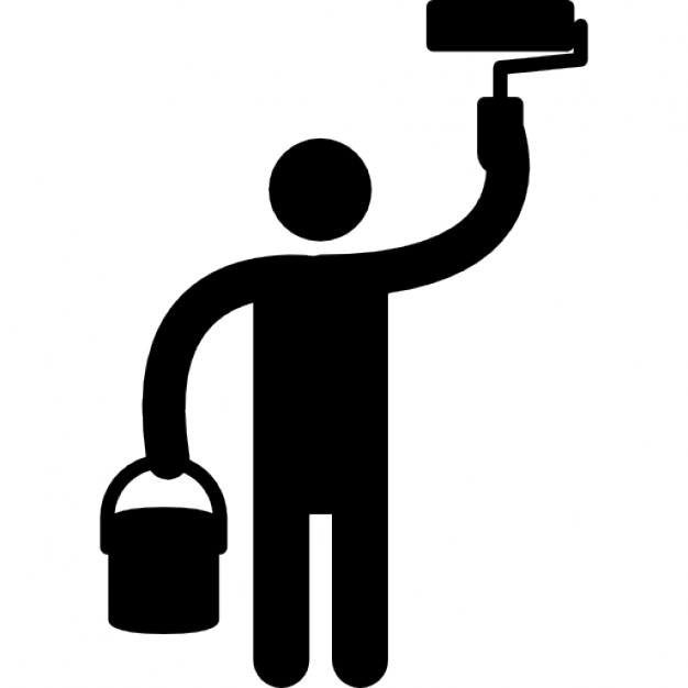 Painter with roller and paint bucket Icons | Free Download