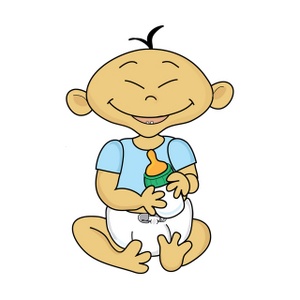 Baby Clipart Image - Happy asian infant baby with baby bottle