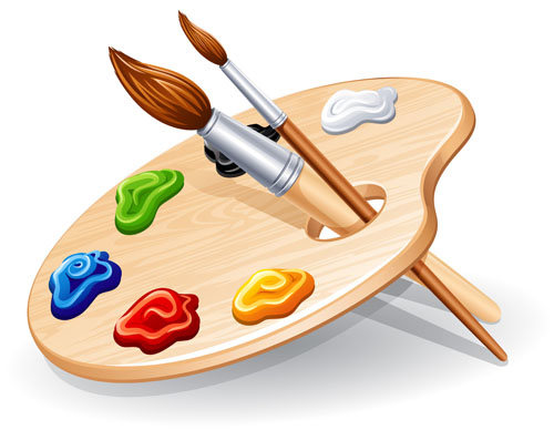 Set of Wooden palette and brushes vector 01 - Vector Other free ...