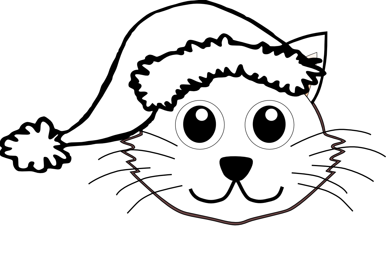 Cat 1 face with Santa Hat Black White Line Art Christmas Xmas ...