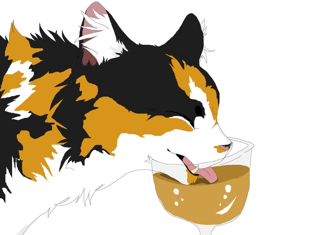 A Calico Cat drinking out of a wine glass