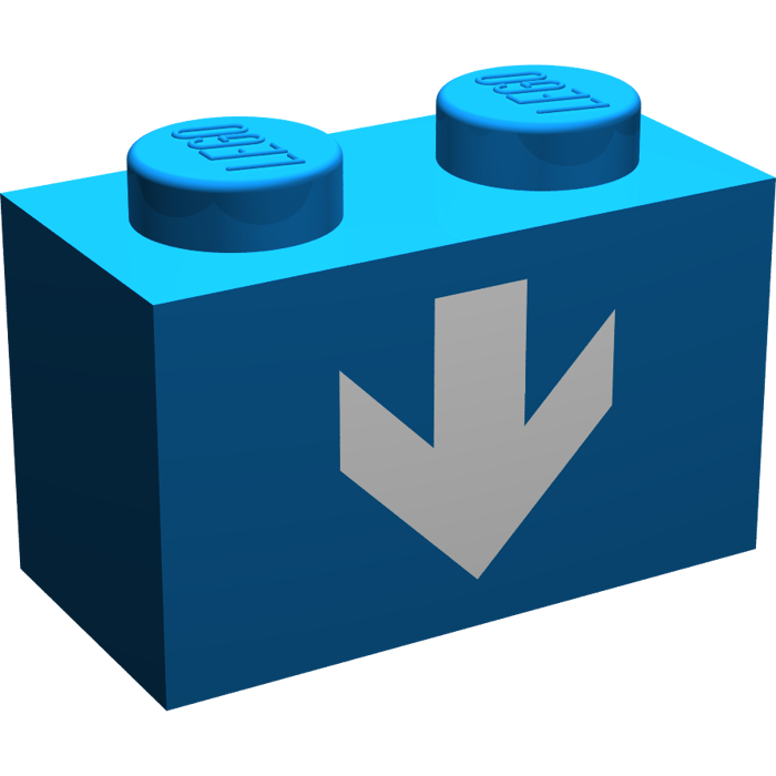 LEGO Blue Brick 1 x 2 with White Down Arrow | Brick Owl - LEGO ...