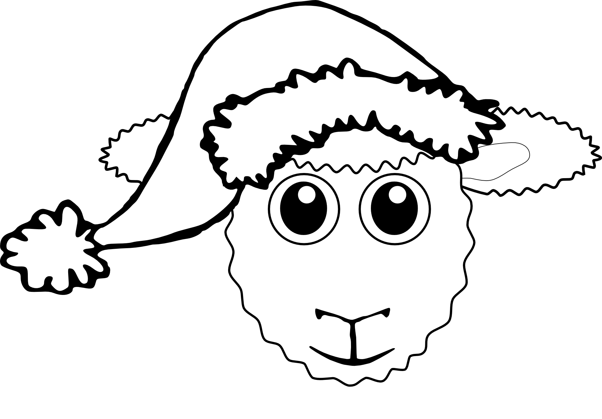 Sheep 1 face with Santa Hat Black White Line Art Christmas Xmas ...