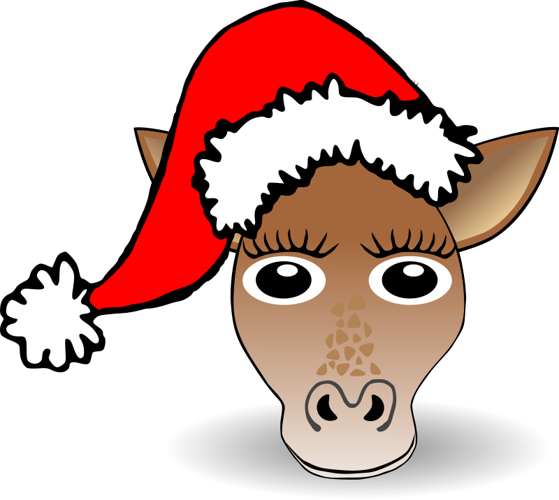 Funny Giraffe Face Cartoon with Santa Claus hat Free Vector