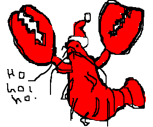 A crawfish dressed like Santa