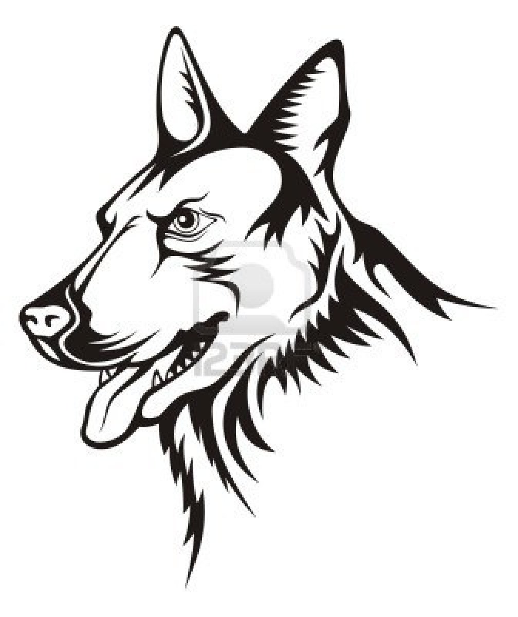 Tattoo Illustration Of German Shepherd Guard Dog Royalty Free ...