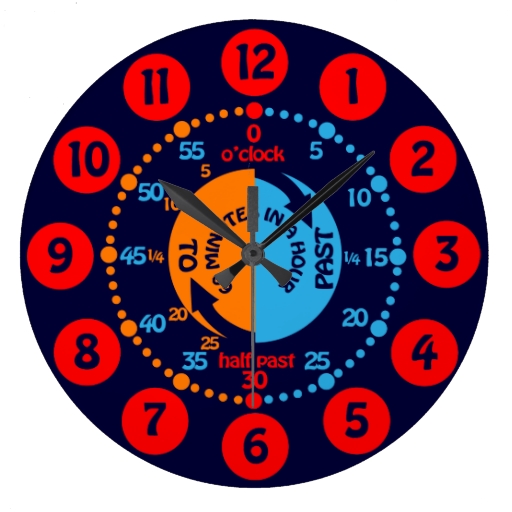 Kids learn to tell time yellow red wall clock from Zazzle.