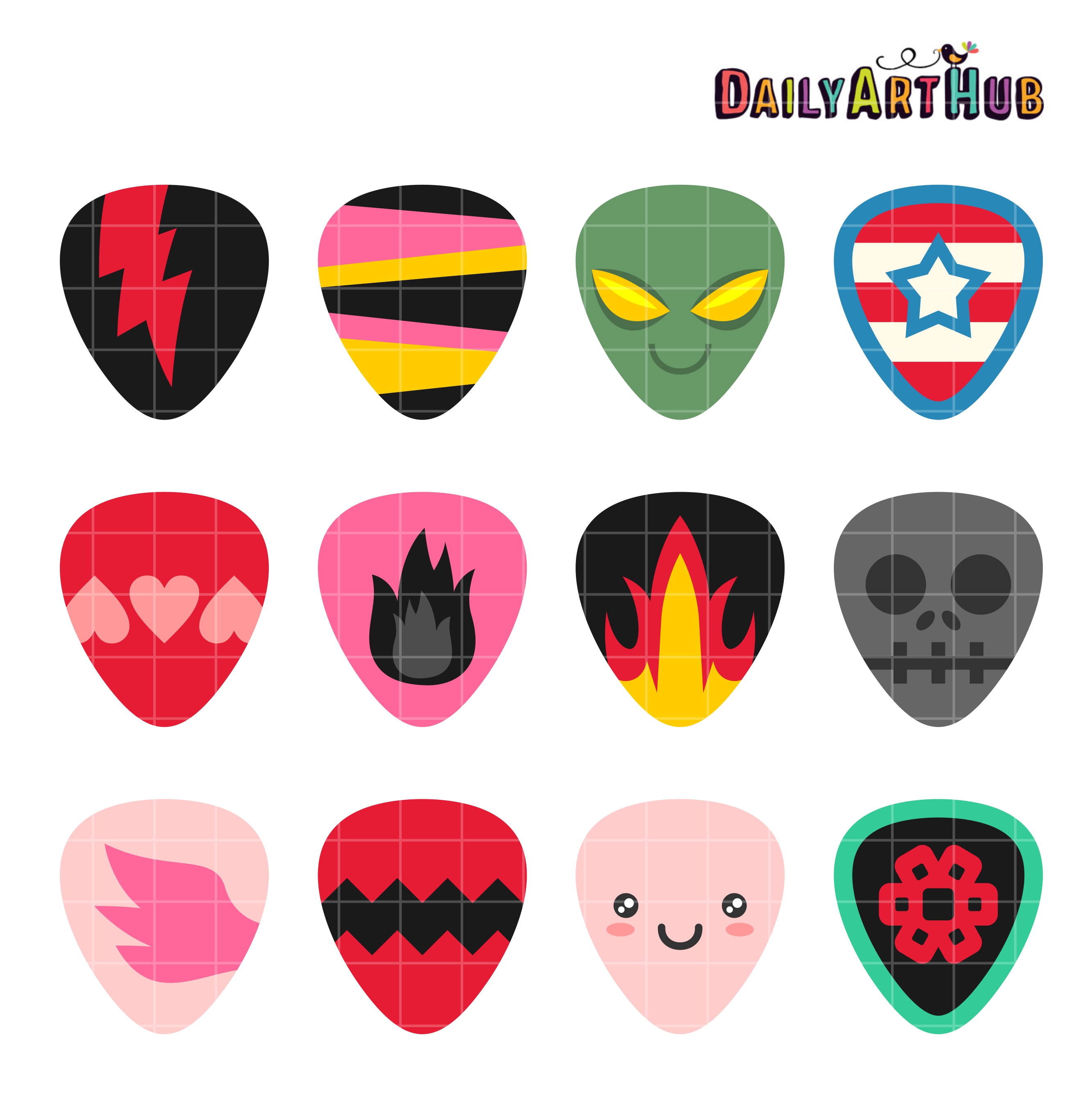 Cool Guitar Picks Clip Art Set | Daily Art Hub