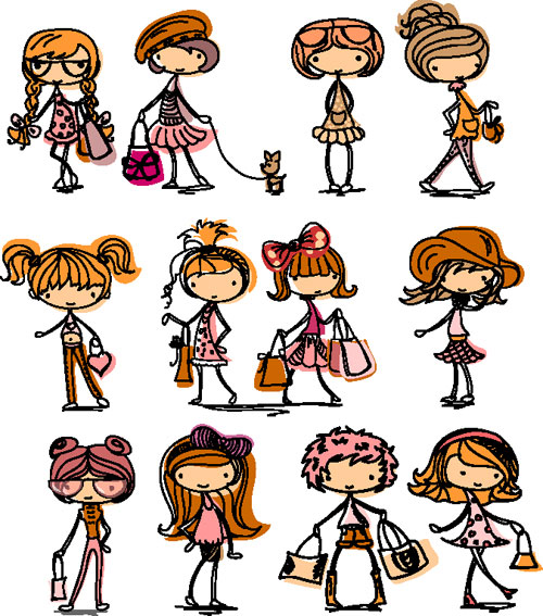 Cartoon Girl Line 02 - vector material_Download free vector,3d ...