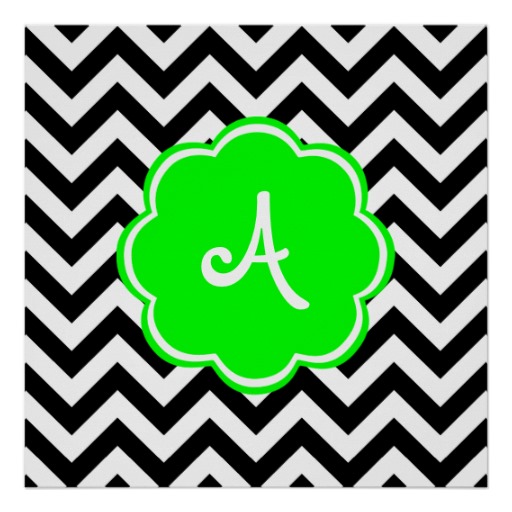 Neon Green Custom Monogram with Chevron Pattern Print - Zazzle.