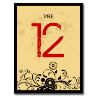 Red Black Table Number Postcards, Red Black Table Number Postcard ...