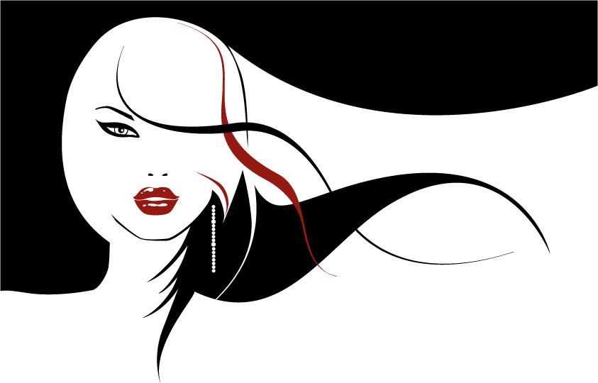 Vector girls with long hair flowing Free Vector / 4Vector