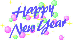 Happy New Year Word Art with Stars and Bubble Balloons