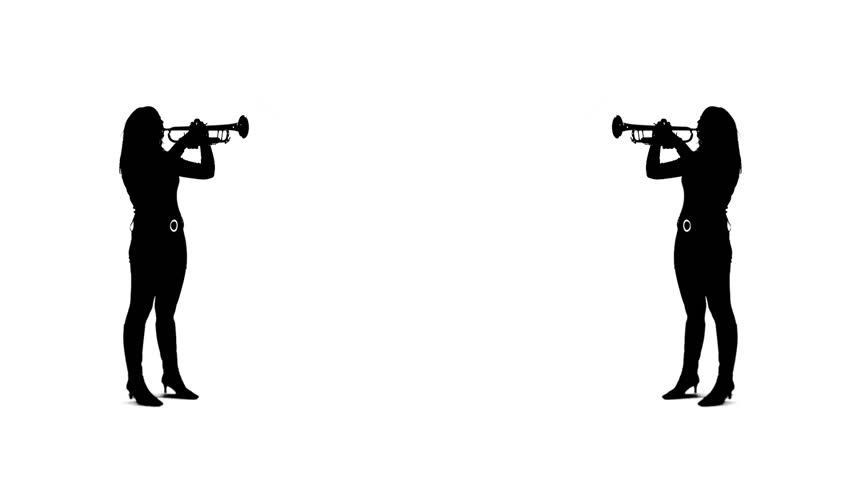 Three Silhouettes March On The Spot As They Play Trumpet In A ...