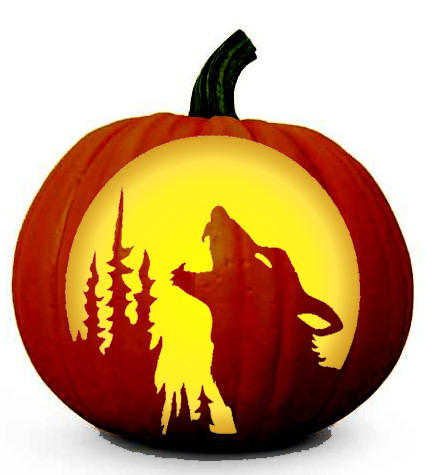 Wolf Howling at the Moon' Free Scary Pumpkin Carving Pattern