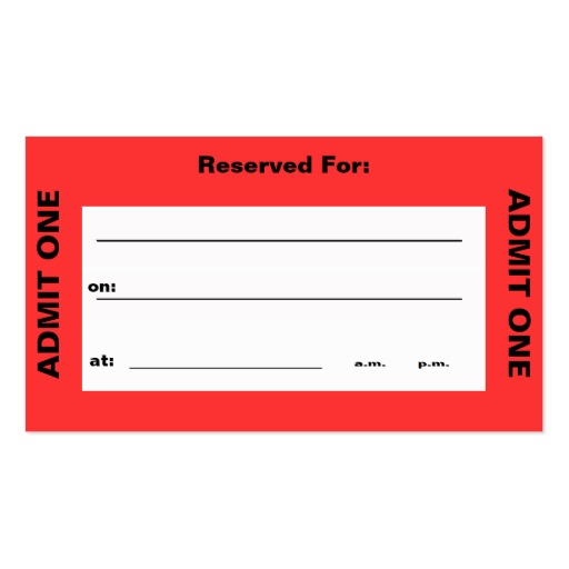Admit one ticket Business Card Templates | BizCardStudio.com
