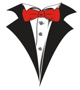 Tuxedo T-shirt with Red Bow Tie on White