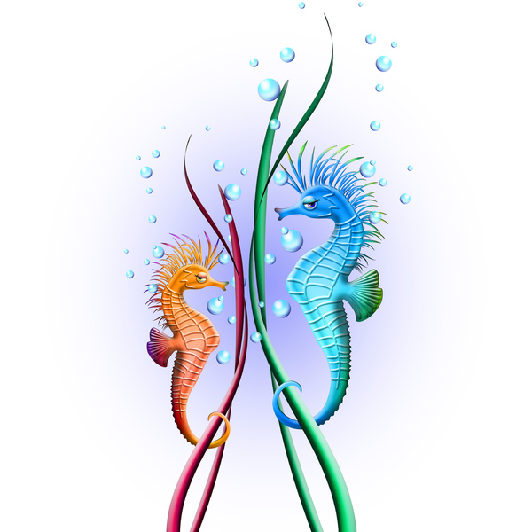 Seahorses Cartoon Art Print by Bluedarkat Lem | Society6