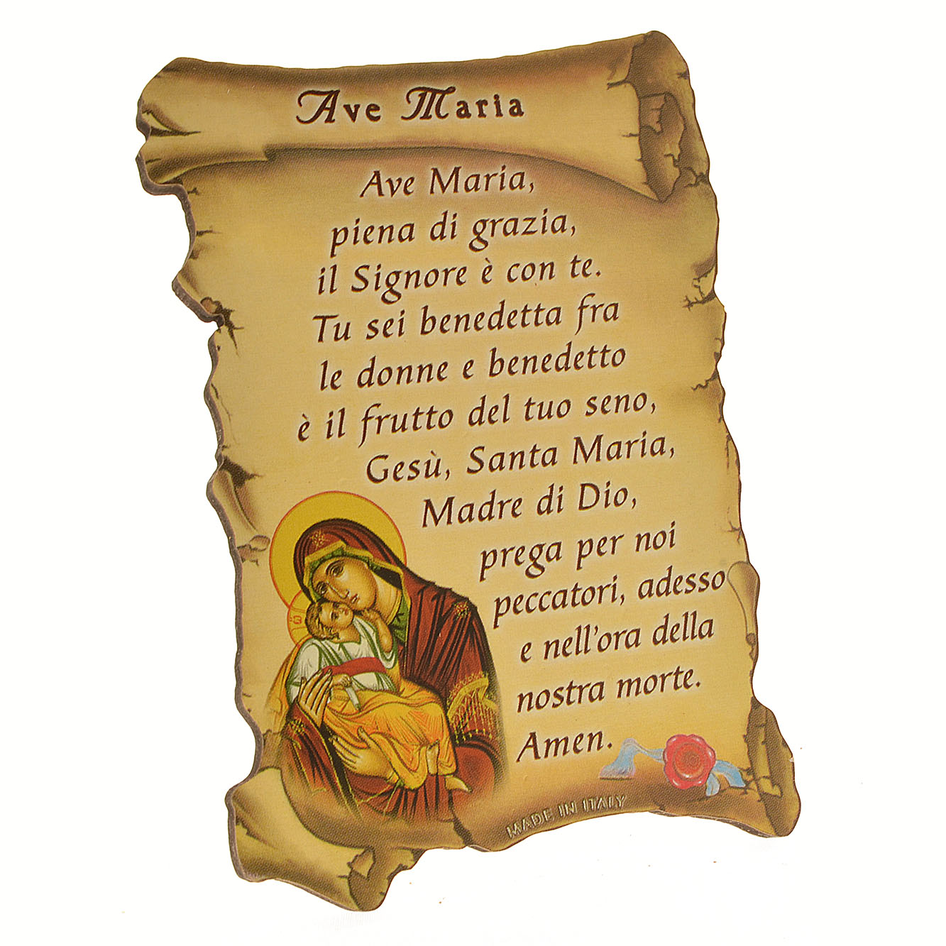 Quadretto a forma di pergamena con piedino da appoggio &#39;Ave Maria ...