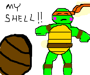 Turtle embarrassed without shell.