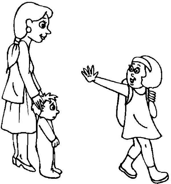 Black and white clipart school waving bye - ClipartFox
