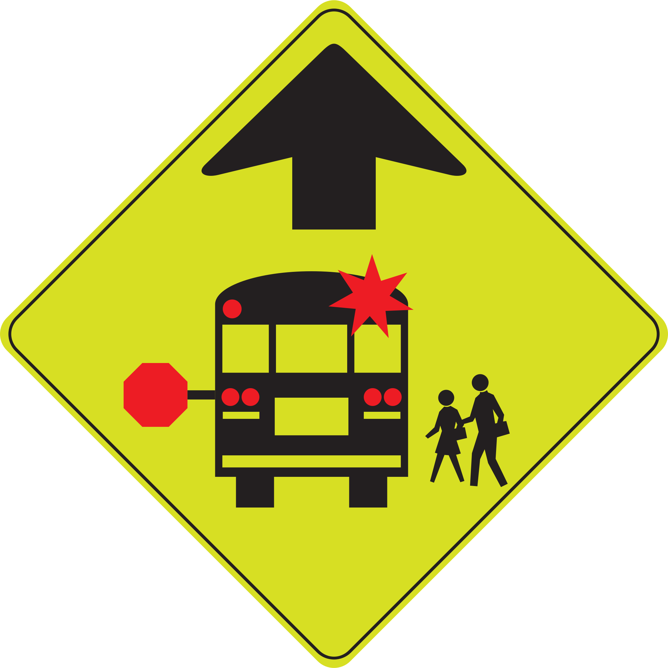 Clipart - School Bus Stop Ahead