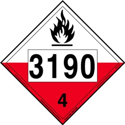 Spontaneously Combustible Placard, UN 3190, Removable Vinyl, Pack ...